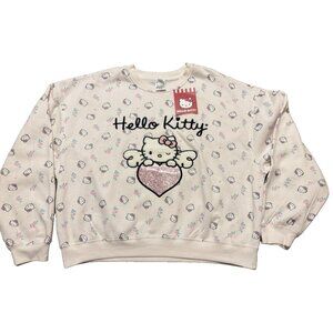 Hello Kitty Women’s Large Sweatshirt Light Pink Heart Wings Floral Design Print